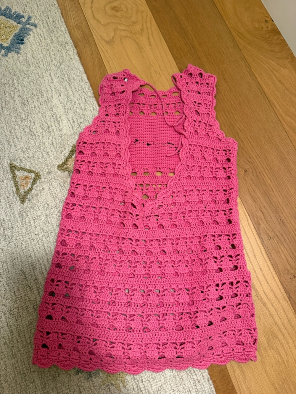 Ganni Bright Pink Crochet Halter Dress - Picture 5 of 5